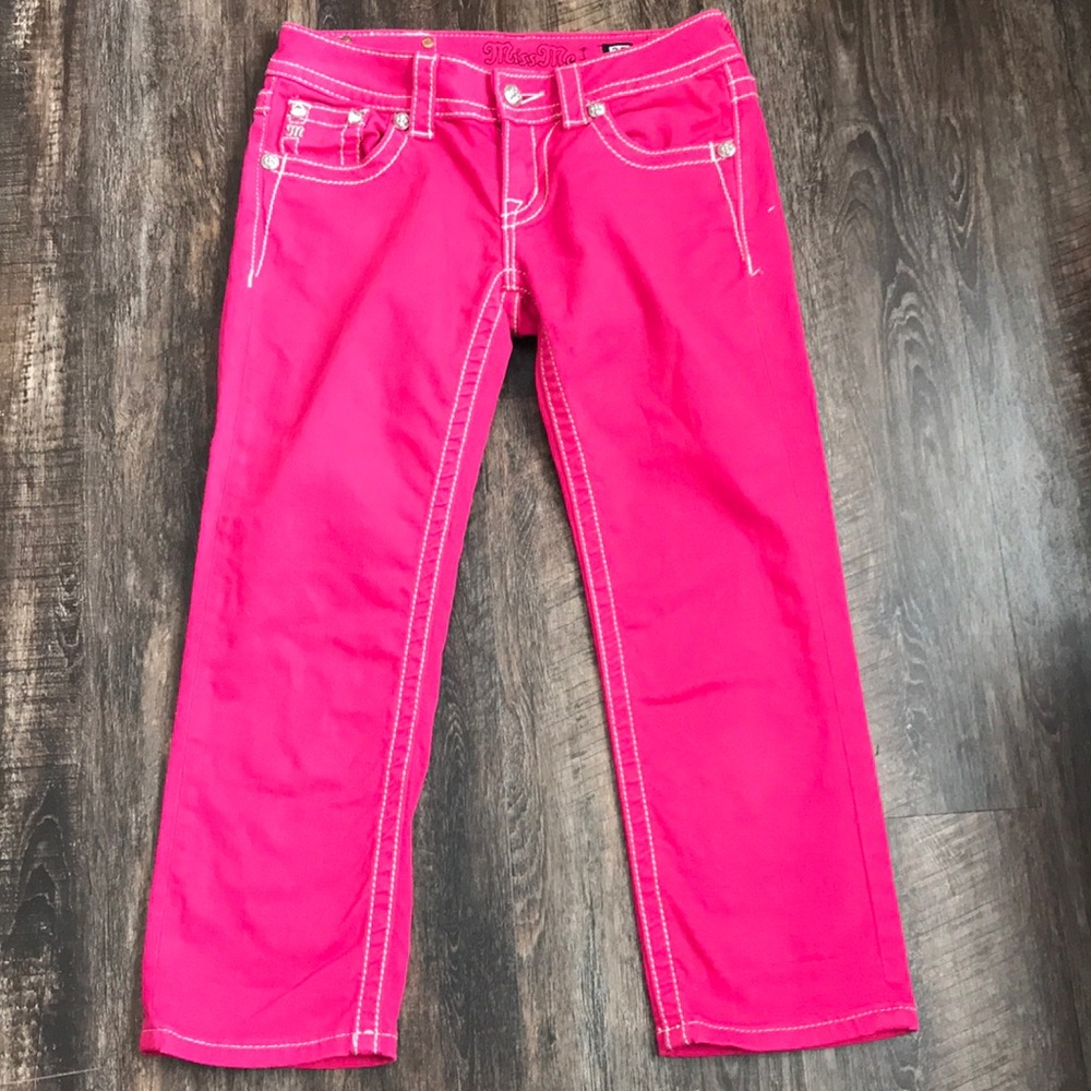 Cute Bling MISS ME Capri Pink Denim Jeans! Sz 25